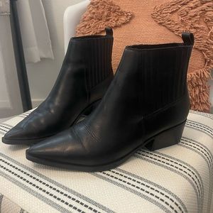 Marc Fisher Point Toe Black Leather Ankle Boots